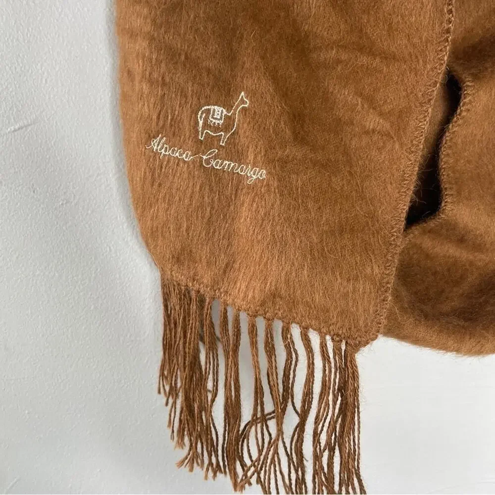 ALPACA CAMARGO Scarf Neutral Brown Fringe Warm Autumn Fall Winter Indie Lagom
